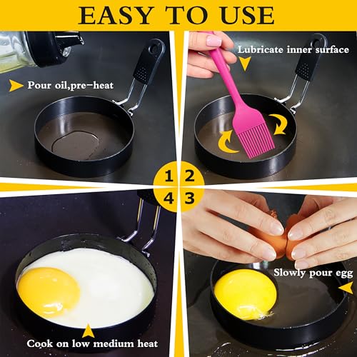 2 Pack 3.5'' Egg Rings Set with Silicone Handle