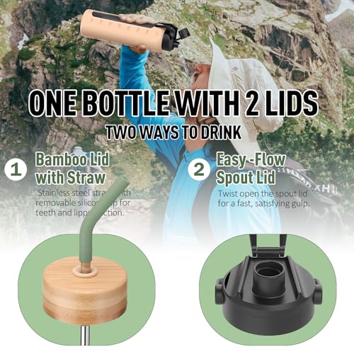 24oz Glass Water Bottle with Straw and 2 Lids