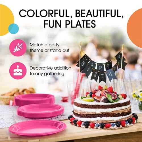 Sturdy Hot Pink Plastic Plates 7" Cake Plates 100 Pcs (100 Count)