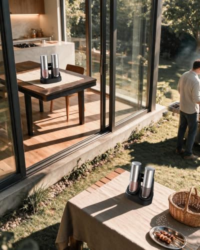 Electric Salt and Pepper Grinder Set with Charging Base & LED Light (2 Count)