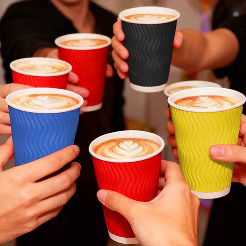 12 oz Disposable Paper Coffee Cups with Lids & Straws (50 Count)