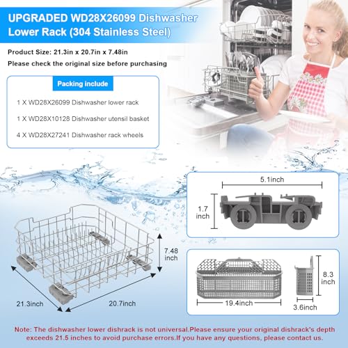 UPGRADED WD28X26099 Dishwasher Lower Rack Compatible with GE Dishwasher Rack Replacement Parts with Wheel