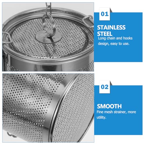 Stainless Steel Soup Seasoning Basket with Fine Mesh Strainer and Long Chain Reusable Spice Bag for Broth Stews and Tea Infusion Easy to Clean 5.11X4.44X4.44In