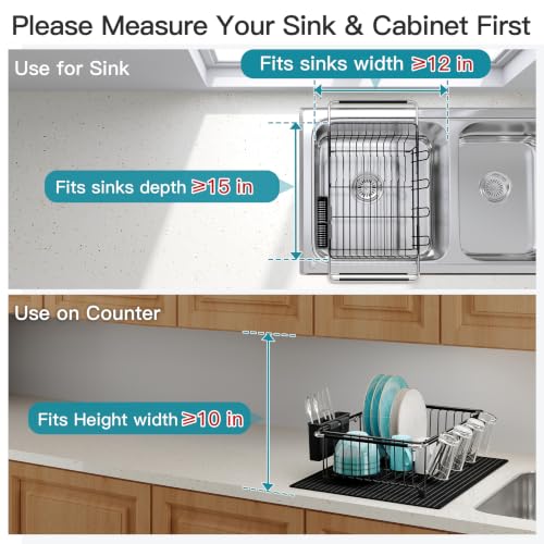 Black Dish Drying Rack in Sink with Mat