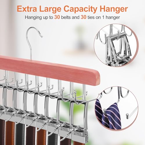 Cedar 2 in 1 Belt Tie Hanger for Closet Max 30 Belts with 30 Ties Capacity