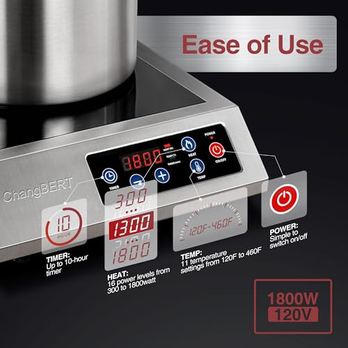 Portable Induction Cooktop 1800W NSF Certified Commercial Range Powerful Countertop Burner Pro Chef Professional Hot Plate Premium Stainless Steel Housing Schott Glass 10 Hours Timer