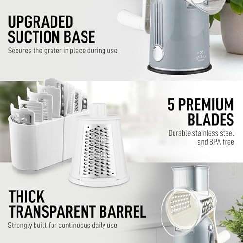 Rotary Cheese Grater Manual Hand Crank 5 Blade Shredder