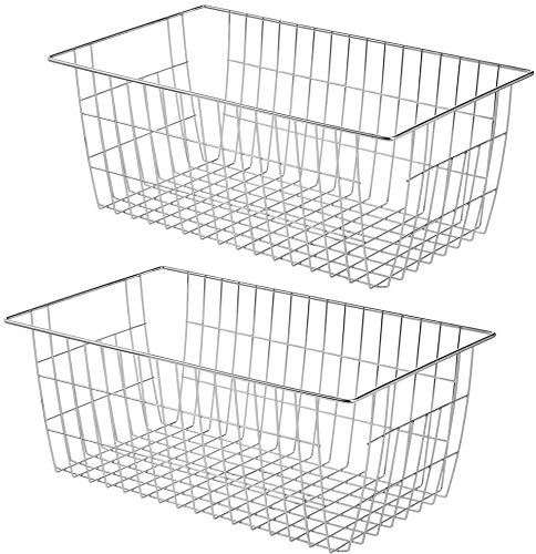 Freezer Baskets for Storage Pantry Large Metal Wire Food Storage Organizer Bin Basket with Handles (2 Count)