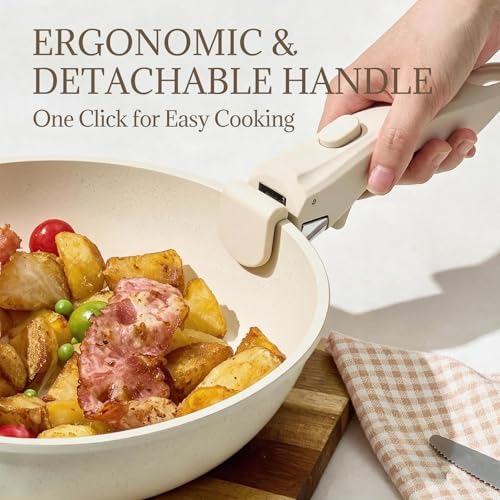 Ceramic Cookware Set Non Stick 8Pcs Pots and Pans Set Detachable Handle Induction Kitchen Cooking Set with Frying Pans Oven Dishwasher Safe