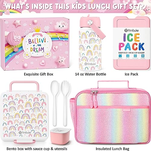 Kids Bento Lunch Box with Toddler Insulated Water Bottle Lunch Bag