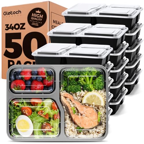Glotoch 3 Compartment Meal Prep Containers with Lids (50 Count)