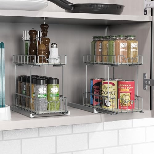 2 Tier Spice Rack Slide Out Wire Basket Drawer
