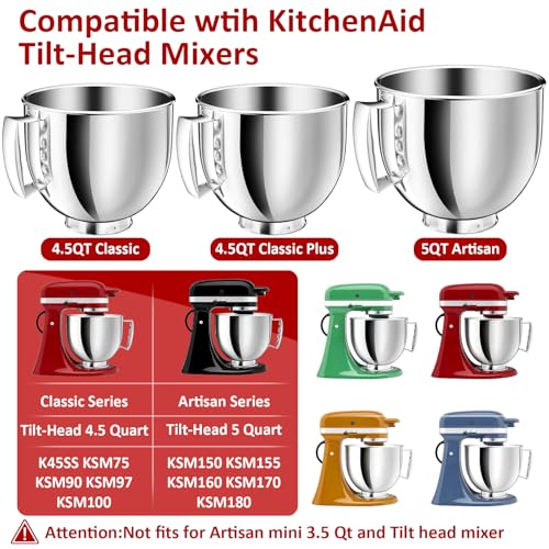 5QT Stainless Steel Mixer Bowl Compatible with KitchenAid Bowls for Mixer