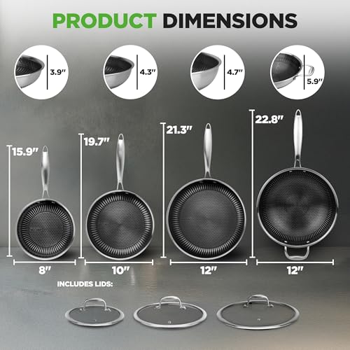 7-Piece Tri-Ply Stainless Steel Frying Pan Set & Wok – Nonstick, Induction Compatible, Oven Safe, Scratch-Resistant, Dishwasher Safe