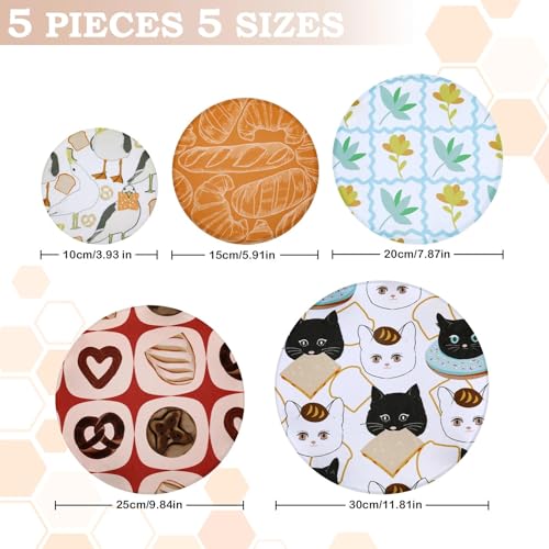 5Pcs Reusable Beeswax Elastic Bowl Covers for Bread Proofing and Food Cover (5 Count)