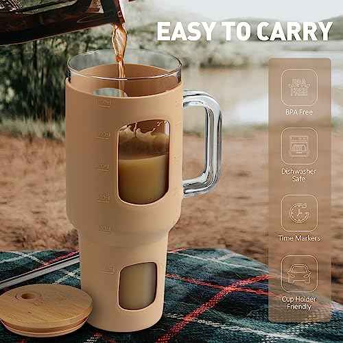 Glass Tumbler with Straw and Lid