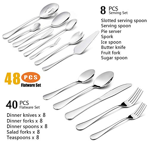 48 Pieces Silverware Set with Serving Utensils (8 Count)