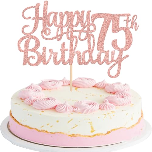 1 PCS Happy 75th Birthday Cake Topper Glitter Cheers to 75 Years Birthday Cake Pick 75 Fabulous Cake Decoration for Happy 75th Birthday Theme Party Decorations Supplies Rose Gold