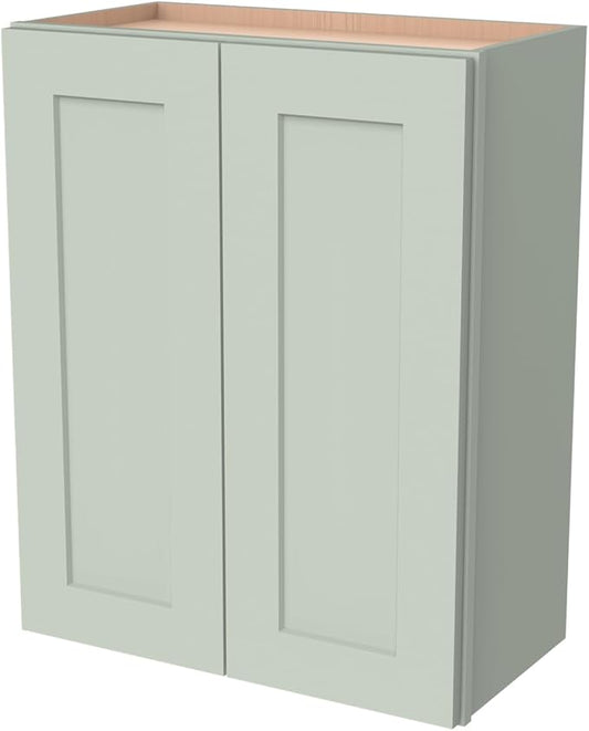 Wall-Mounted Cabinet – Solid Wood Shaker Style Medicine Cabinet with Adjustable Shelves & Soft-Close Doors for Bathroom, Kitchen, and Office Storage (Jade Green, 27" W x 12" D x 42" H)