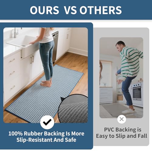 Long Kitchen Runner Rugs Kitchen Mat Non Slip Washable Blue 36"x71" (17.6701 Sq Ft)