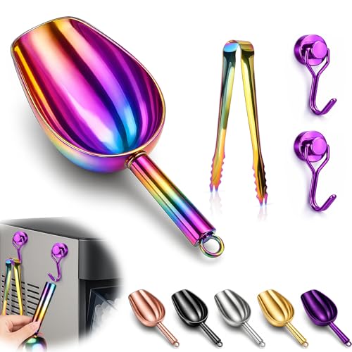 Stainless Steel Ice Scoop for Freezer with Magnetic Hook & Ice Tongs