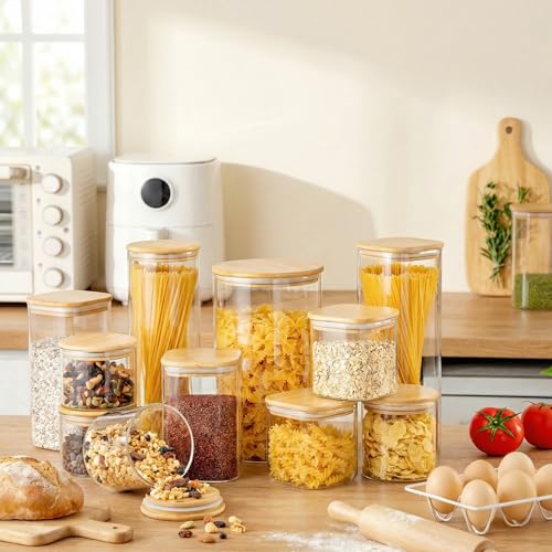 17 oz Square Glass Food Storage Containers with Airtight Bamboo Lids 12Pack (12 Count)