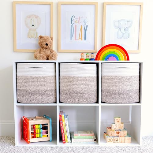 13 Inch Cube Storage Bins Cotton Rope Woven Baskets for Organizing 3 (3 Count)