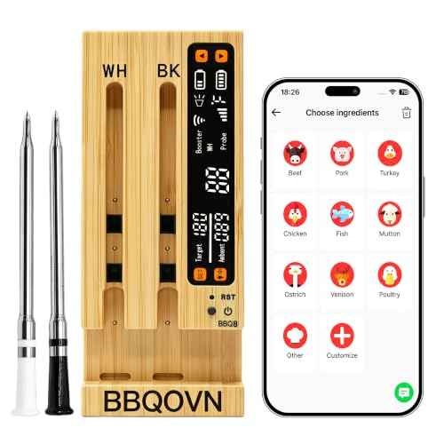 WiFi Sub 1G Wireless Meat Thermometer Unlimited Range 7 NIST Certified Sensors with Ambient Temp 2 Temp Monitoring Ways Digital Smart Base and App for BBQ