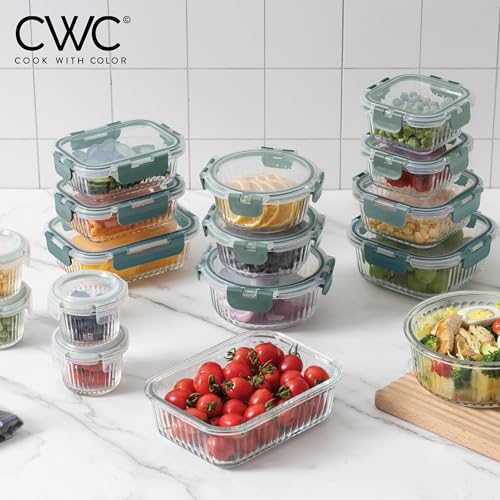 Premium 32 Pc. Borosilicate Glass Food Container Set with Dividers