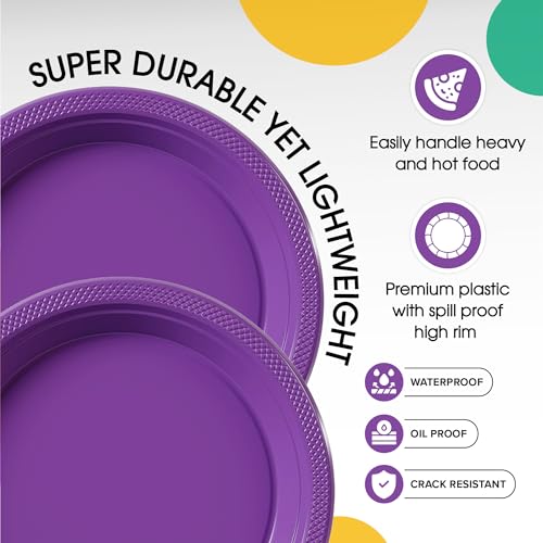 Exquisite Party Solids Sturdy Purple Plastic Plates 9" Party Plates 100 Pcs (100 Count)