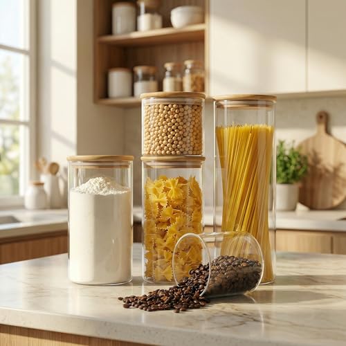 45 oz Round Glass Food Storage Containers with Airtight Bamboo Lids (3 Count)
