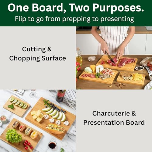 3 Piece Bamboo Cutting Board for Kitchen Butcher Block for Chopping Meat