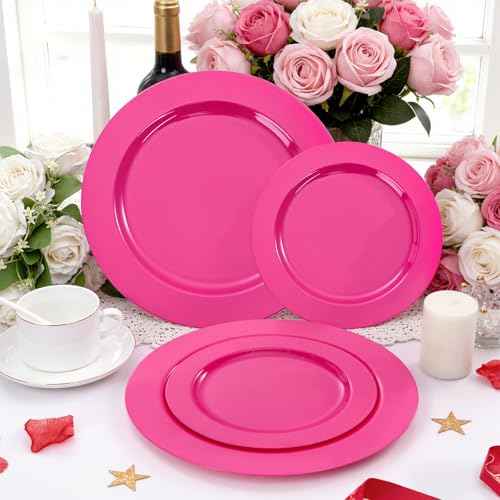 60PCS Hot Pink Disposable Party Plates Set (60 Count)