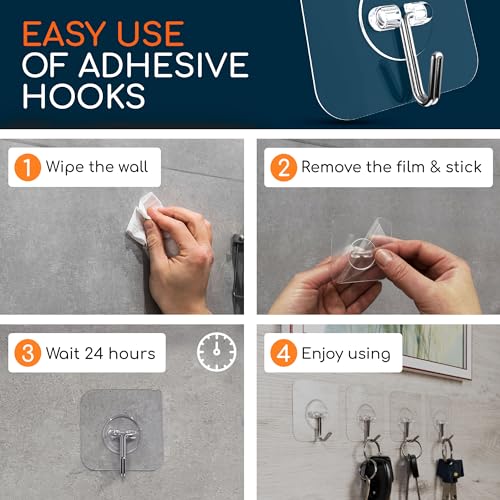 Adhesive Wall Hooks for Hanging Heavy Duty No Drill (20 Count)