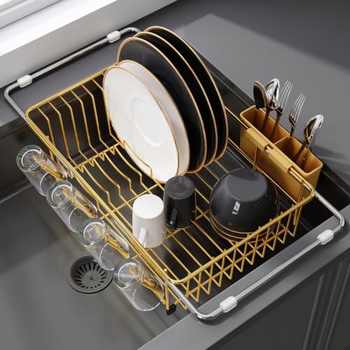 Gold Dish Drying Rack in Sink