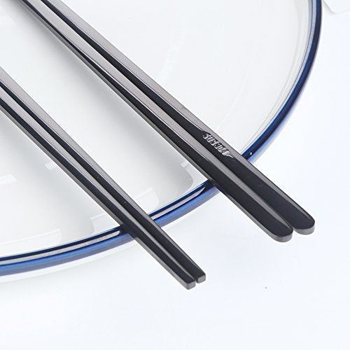 5 Pairs Black Flat Reusable Metal Chopsticks (5 Count)