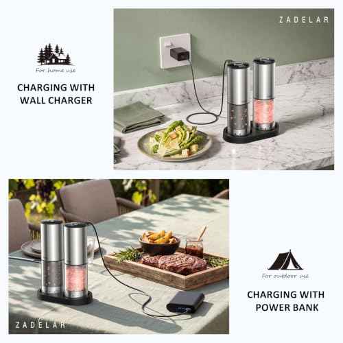 Rechargeable Electric salt and pepper grinder set with Storage Base (4.05 Ounce)