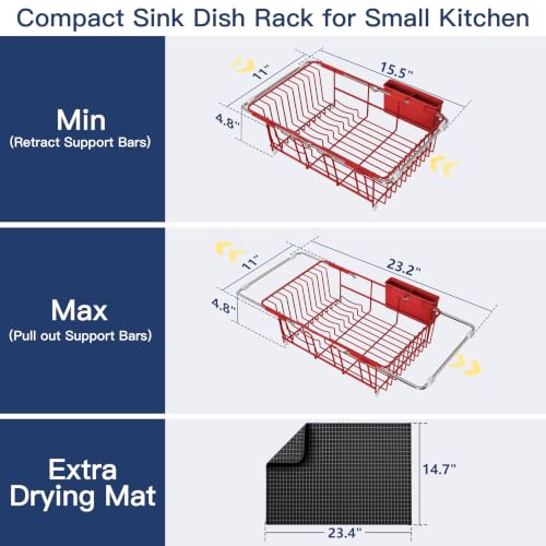 Red Dish Drying Rack in Sink with Mat