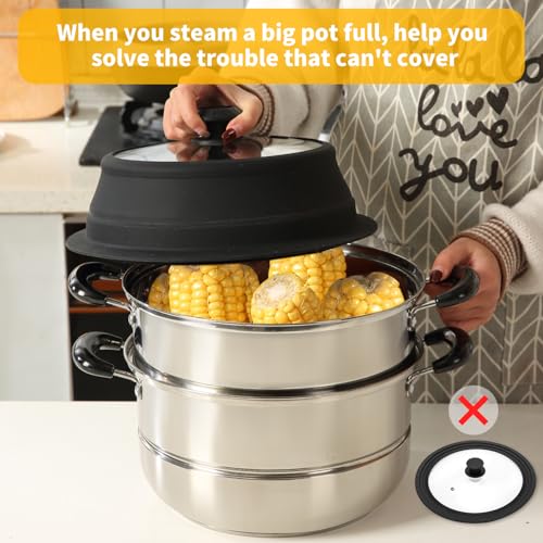 Collapsible Microwave Splatter Lid with Vented Tempered Glass Cover Wok Lid for Microwave Safe