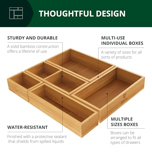 Premium Carbonized Bamboo Decorative Boxes (5 Count)