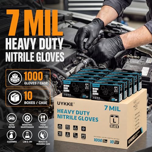 Nitrile Gloves Disposable Rubber Latex Gloves Black Nitrile Gloves Medium Disposable Rubber Latex Mechanic HEAVY DUTY 7 Mil Gloves (1000 Count)