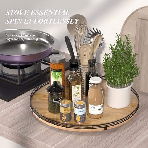 21 Inch Extra Large Farmhouse Oak Lazy Susan Organizer