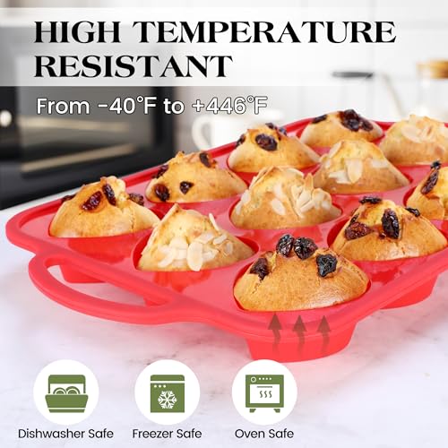 12 Cup Heart Shaped Silicone Muffin Pan for Baking with Metal Frame