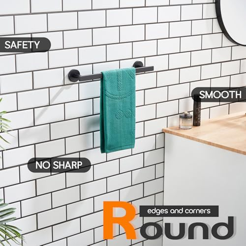12 Inch Bathroom Towel Bar Bath Towel Rack Kitchen Towel Holder Towel Ring Wall Mounted SUS304 Stainless Steel Matte Black AN4001MB