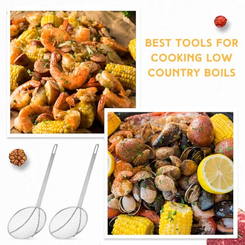 2 Pcs 16" Stainless Steel Wire Skimmer Long Handle Strainer Spoon