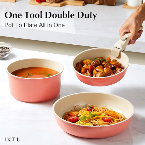 Ceramic Pots and Pans Set Non Stick Pink