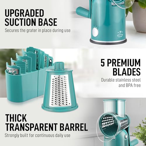 Rotary Cheese Grater Manual Hand Crank 5 Blade Shredder