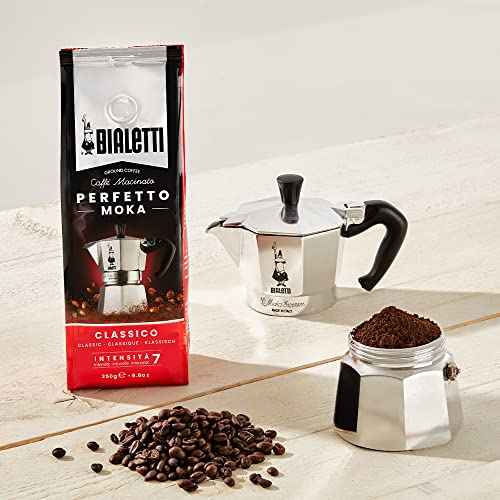 6 Cup Moka Pot and Coffee Ground Bundle 8.8oz Bag with Medium Roast Italian Ground Blend