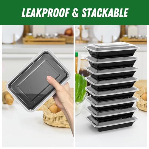 50 Pack (100-Piece) 28 oz Meal Prep Containers Reusable with Lids (50 Count)