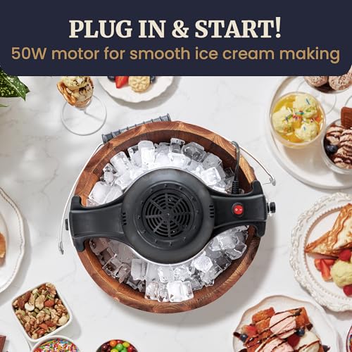 EIM949 6Qt Old Fashioned Walnut Wood Bucket Ice Cream Maker
